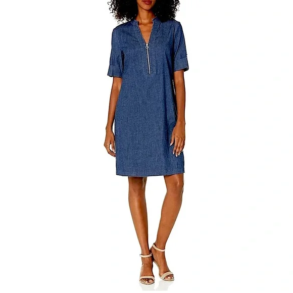 Anne Klein Women’s Zipper Denim Shift Dress Plus Size 1X - Picture 1 of 10